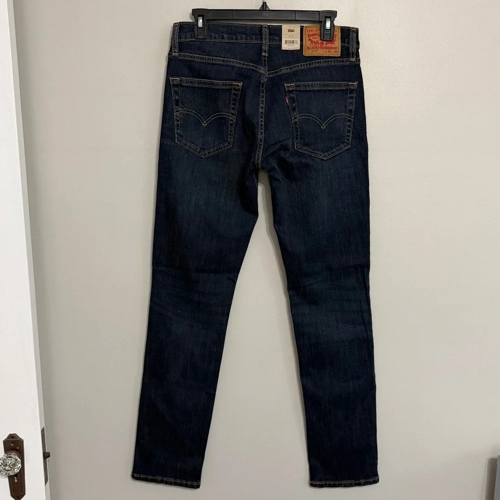 NEW Levi's 511 Mens 30x34 Slim Fit Stretch Dark Denim Blue Jeans